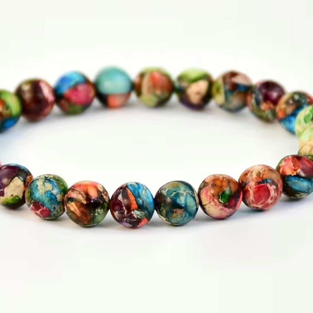 Natural Multicolored Stone Sea Sediment Beads Boho Bracelet - Picture 2 of 5